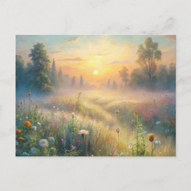 Postal Paro escénico con flores (Anverso)