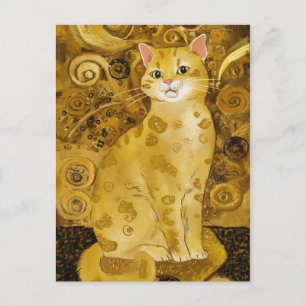 Postal parodia de gato lindo dorado de Gustav Klimt, arte
