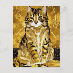 Postal parodia de gato lindo dorado de Gustav Klimt, arte