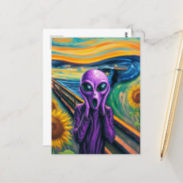 Postal Parodia de un Bella Artes violeta de Alien