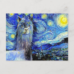 Postal Parodia del paisaje alpaca divertida de noche estr