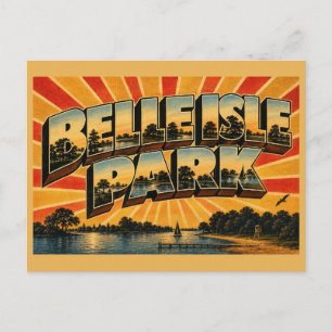 Postal Parque Belle Isle Michigan Bosque Río Lagos Arte