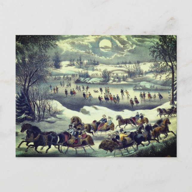 Postal Parque central Currier & Ives en invierno (Anverso)