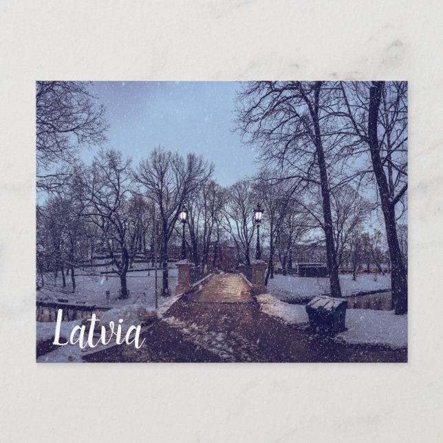 Postal Parque de la ciudad nevada de invierno por la noch (Anverso)