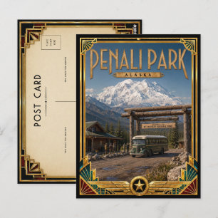 Postal Parque Denali Alaska Arte Deco Vintage Edad Dorada