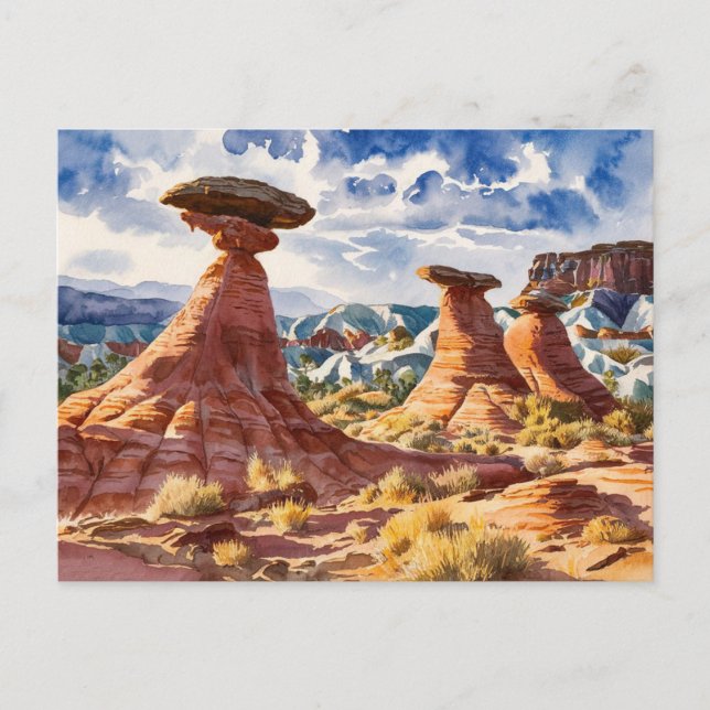 Postal Parque Estatal Goblin Valley, pintura acuarela (Anverso)