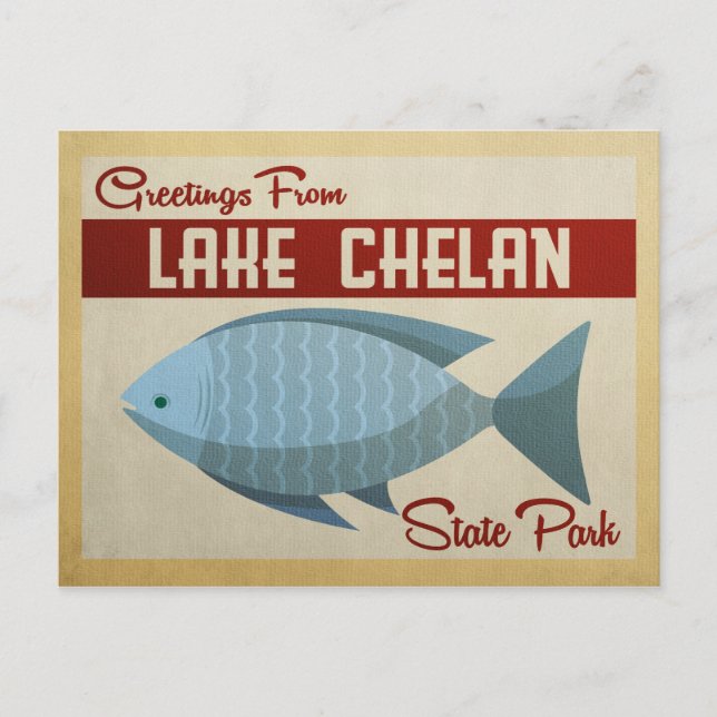 Postal Parque estatal Lake Chelan Postcard Fish Vintage (Anverso)