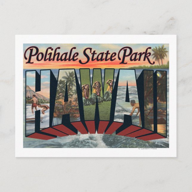 Postal Parque Estatal Polihale, Hawaii - Escena de letras (Anverso)