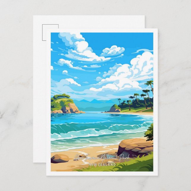 Postal Parque nacional Abel Tasman ilustracion de Viajes (Anverso / Reverso)