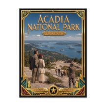 Parque Nacional Acadia Maine Arte Deco Dorado Vint