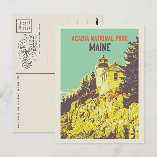 Postal Parque nacional Acadia, Maine, EE. UU. (Anverso / Reverso)