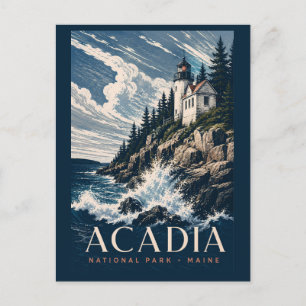 Postal Parque Nacional Acadia Maine Viajes en Xilografía