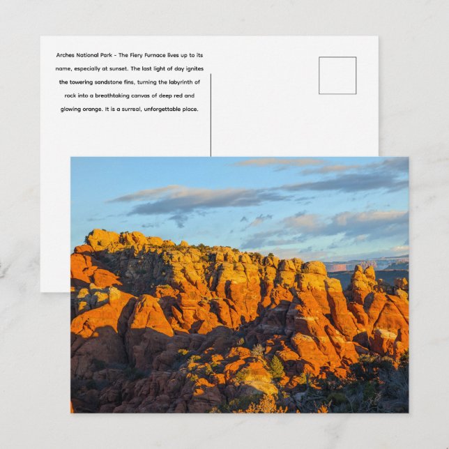 Postal Parque nacional Arches Fiery Furnace al atardecer (Anverso / Reverso)