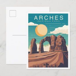 Postal Parque nacional Arches Ilustracion de viajes Utah 