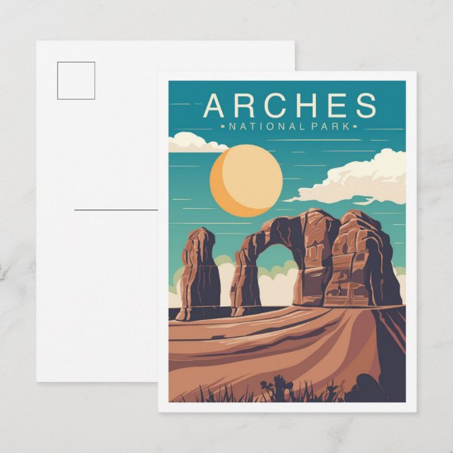 Postal Parque nacional Arches Ilustracion de viajes Utah  (Anverso / Reverso)