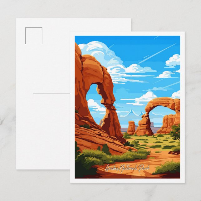 Postal Parque nacional Arches Ilustracion de Viajes Vinta (Anverso / Reverso)