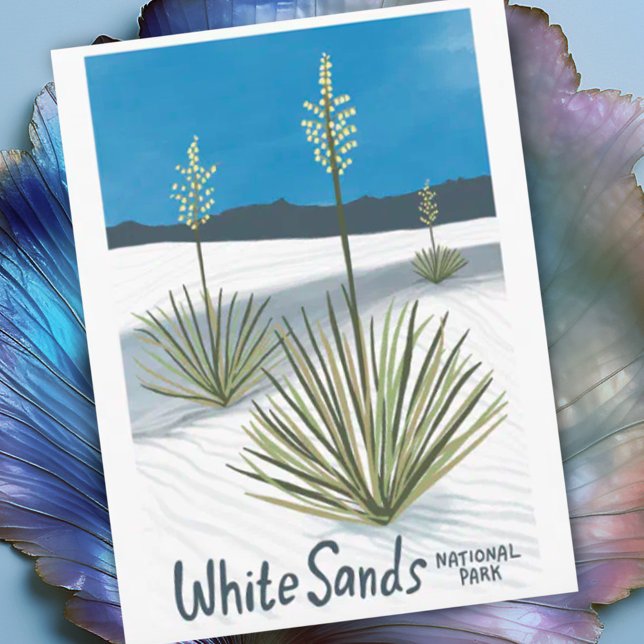 Postal Parque nacional Arenas Blancas Nuevo yeso mexicano (White Sands National Park custom postcard with illustration)