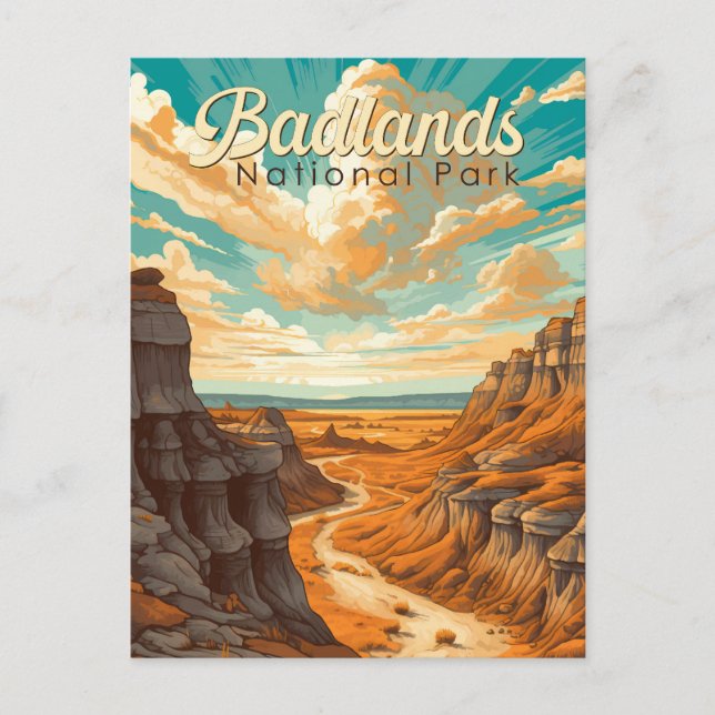 Postal Parque nacional Badlands Ilustracion Retro (Anverso)