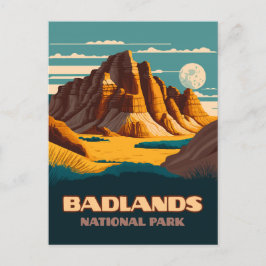 Postal Parque nacional Badlands Montañas Retro