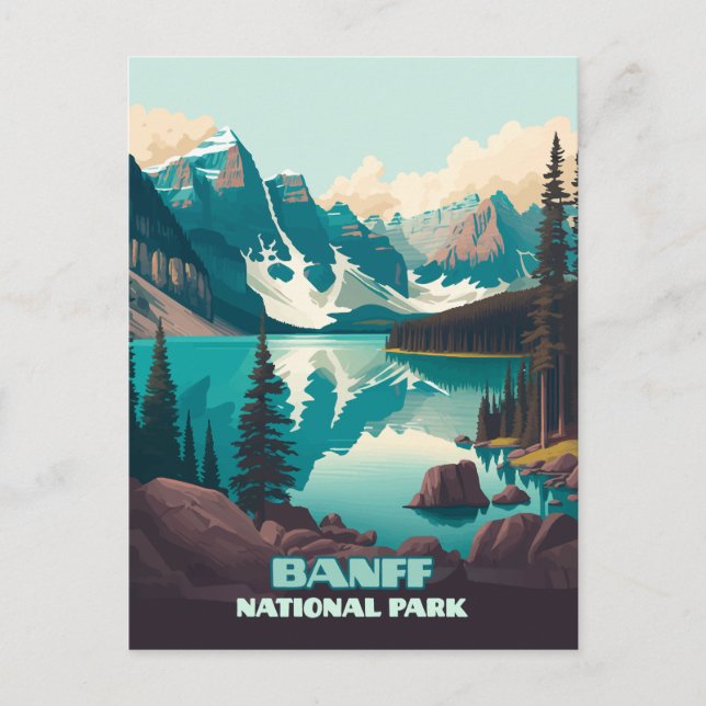 Postal Parque nacional Banff Lago Moraine Retro (Anverso)