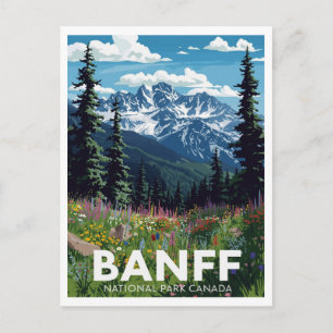 Postal Parque Nacional Banff Montañas de flores silvestre