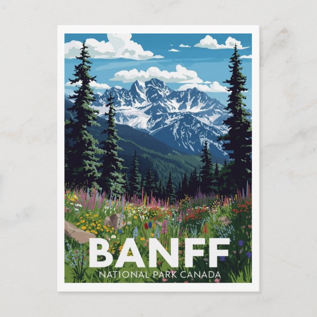 Postal Parque Nacional Banff Montañas de flores silvestre (Anverso)