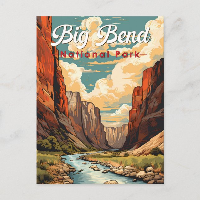 Postal Parque nacional Big Bend Ilustracion Retro (Anverso)