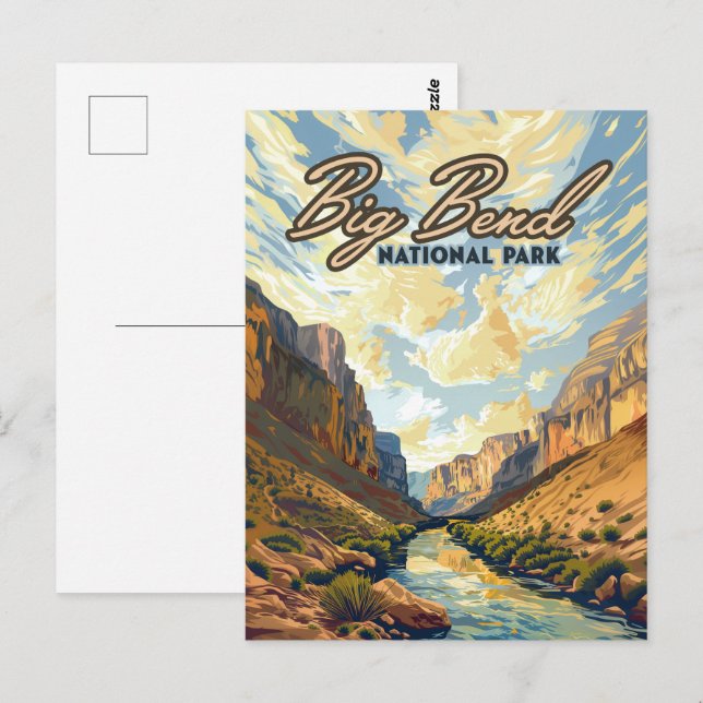Postal Parque nacional Big Bend Retro del desierto de Tex (Anverso / Reverso)