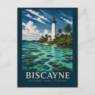 Postal Parque Nacional Biscayne Florida Modern Woodblock