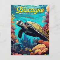 Parque nacional Biscayne Turtle Ilustracion Retro