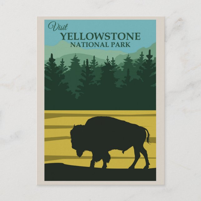Postal Parque nacional Búfalo Vintage Yellowstone (Anverso)