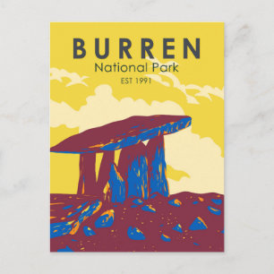 Postal Parque Nacional Burren Arte de Viaje Vintage Irlan