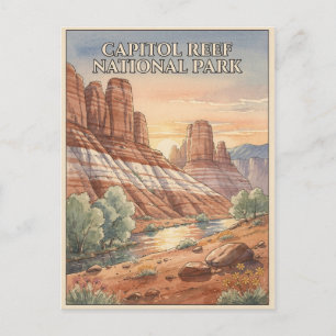 Postal Parque Nacional Capitol Reef Acuarela Viaje