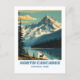 Postal Parque nacional Cascades Norte ilustracion retro D