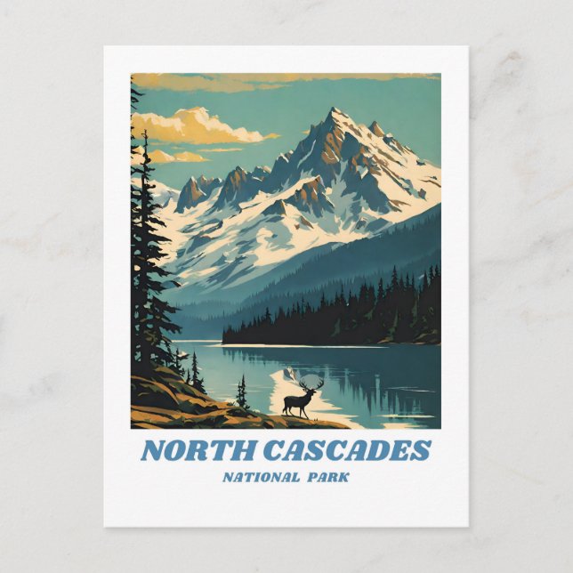 Postal Parque nacional Cascades Norte ilustracion retro D (Anverso)