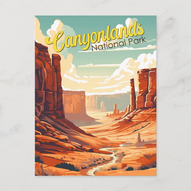 Postal Parque nacional de Canyonlands Ilustracion Retro (Anverso)