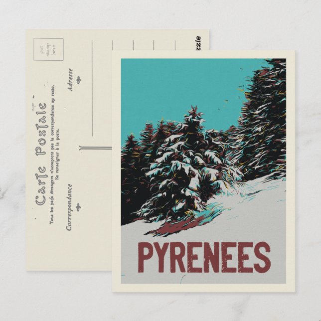 Postal Parque nacional de los Pirineos con nieve, Francia (Anverso / Reverso)