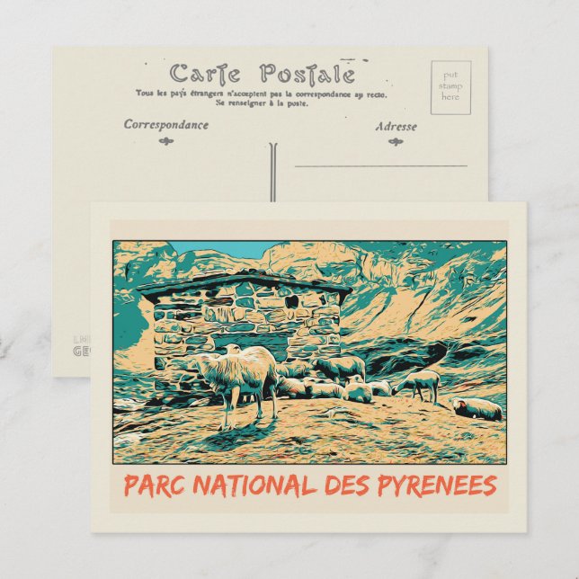 Postal Parque nacional de los Pirineos Francia, ovejas (Anverso / Reverso)