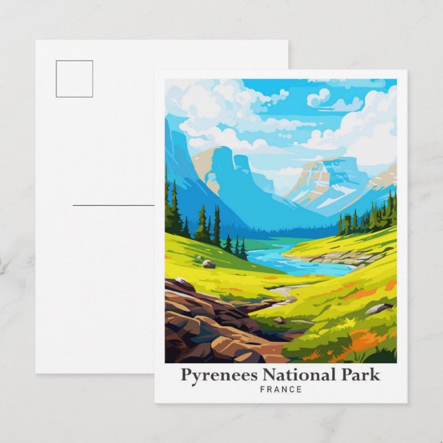 Postal Parque nacional de los Pirineos Ilustracion de Via (Anverso / Reverso)