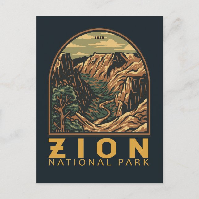 Postal Parque nacional de Zion Retro Emblem (Anverso)