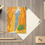 Postal Parque Nacional de Zion, Utah, la cosecha de las e<br><div class="desc">Diseño de arte vectorial Zion. El parque es una reserva natural del suroeste de Utah que se distingue por los acantilados rojos pronunciados del cañón de Zion.</div>