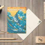 Postal Parque nacional del Gran Tetón Vintage Wyoming<br><div class="desc">Obra vectorial Grand Teton en un diseño de estilo de ventana. El parque incluye los picos más importantes de la Cordillera Teton,  así como la mayoría de las secciones del norte del valle conocido como Jackson Hole.</div>