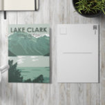 Postal Parque nacional del Lago Clark Alaska Vintage<br><div class="desc">Diseño artístico vectorial del lago Clark. El parque es una tierra de impresionante belleza. Volcanes de vapor,  salmón cortado,  osos forrajeros y montañas escarpadas reflejan en brillantes lagos turquesa.</div>
