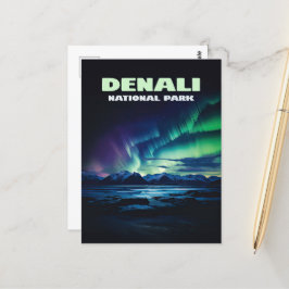 Postal Parque nacional Denali Alaska Northern Lights Retr