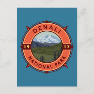 Postal Parque nacional Denali Emblema de brújula retro