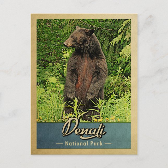 Postal Parque nacional Denali Vintage Bear (Anverso)