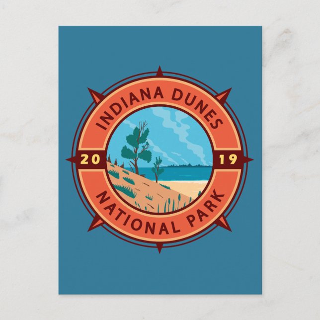 Postal Parque nacional Dunas de Indiana Compass Retro Emb (Anverso)