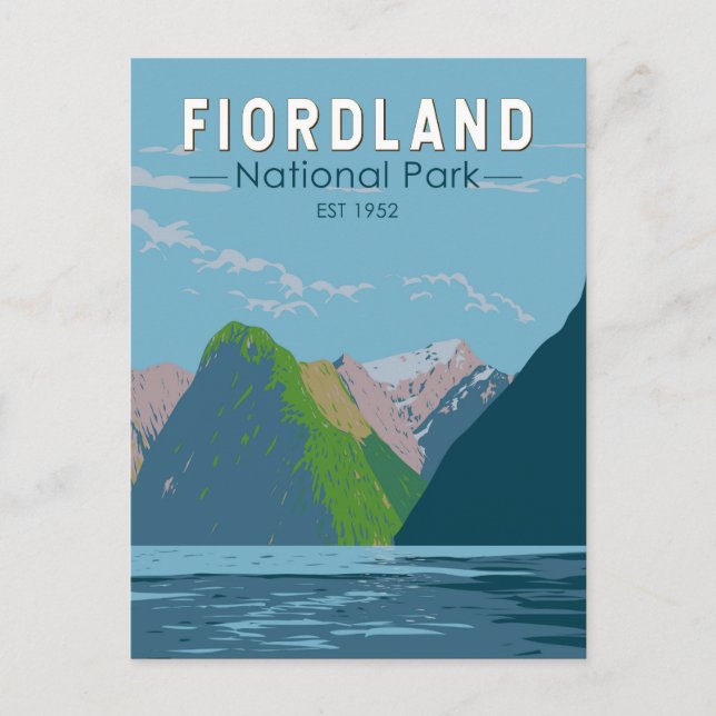 Postal Parque nacional Fiordland New Zealand Travel Art (Anverso)