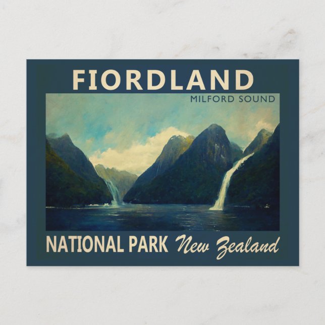 Postal Parque Nacional Fiordland Nueva Zelanda Acuarela (Anverso)