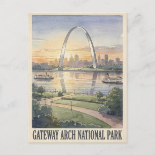 Postal Parque Nacional Gateway Arch Acuarela Viaje